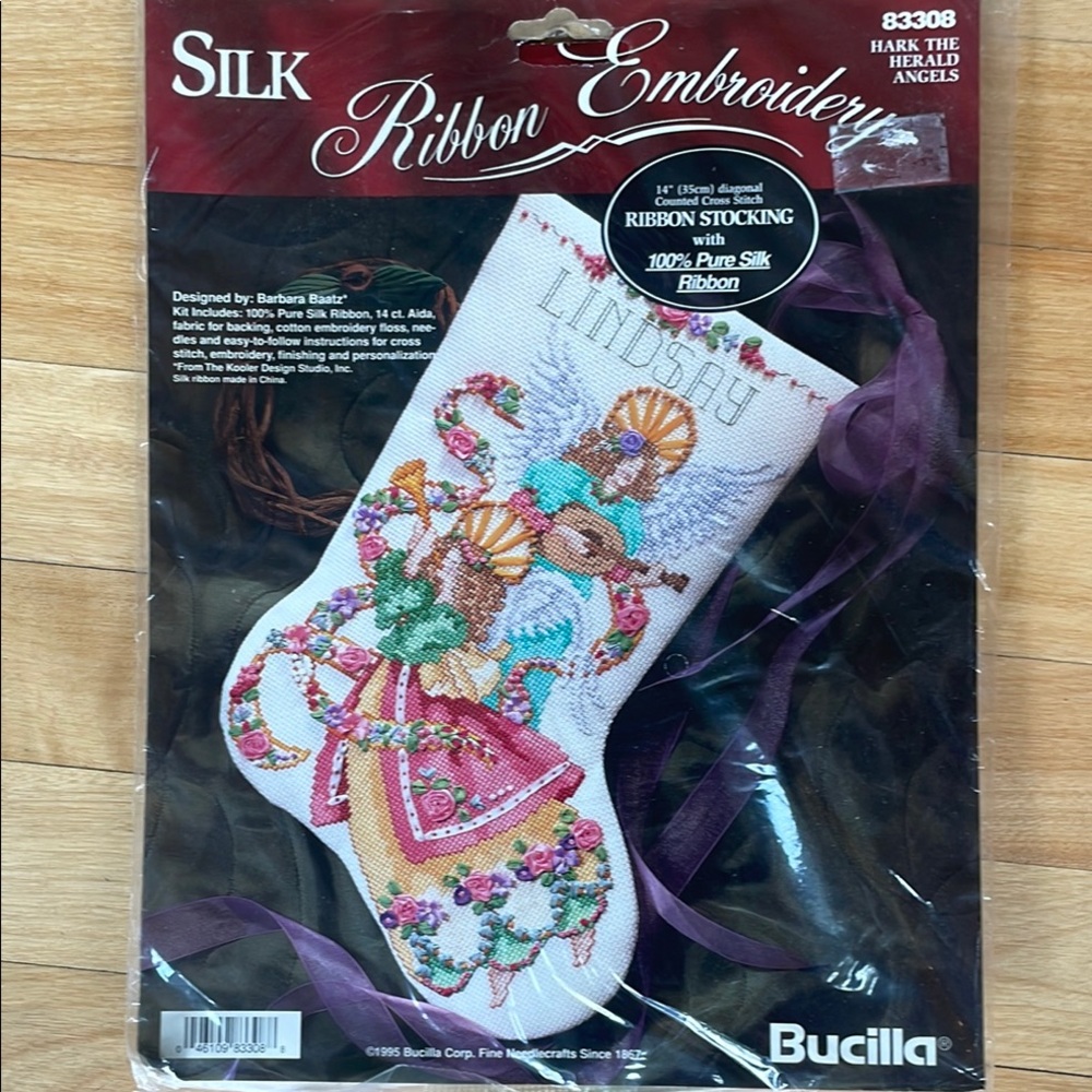 Bucilla Silk Ribbon Embroidery Angel Stocking